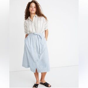 Madewell Tie Palisade Button-Front Midi Skirt in Pilar Stripe